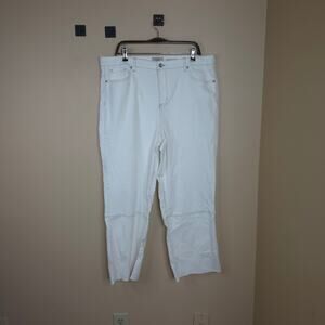 LOGO  Lori Goldstein High Rise Wide Leg Cropped Frayed Hem in White Size 18W